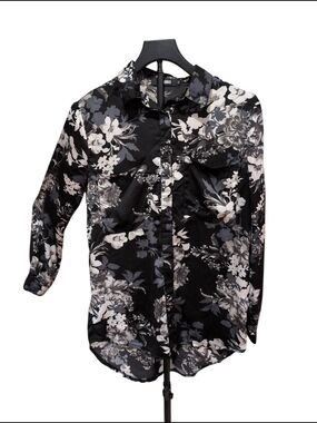 Missguided Black Floral-Print Button Down Shirt